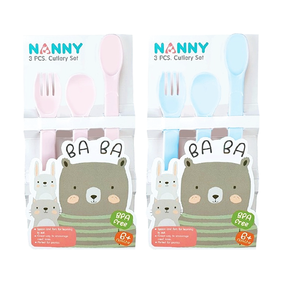 NANNY ชุดช้อนส้อมและช้อนป้อนอาหารเด็ก 3 ชิ้น 4 5d