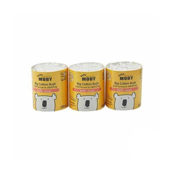 Baby Moby ชนิดเติม สำลี คอตตอนบัดหัวใหญ่ (3 แพ็ค300 ก้าน) รีฟิลหัวใหญ่