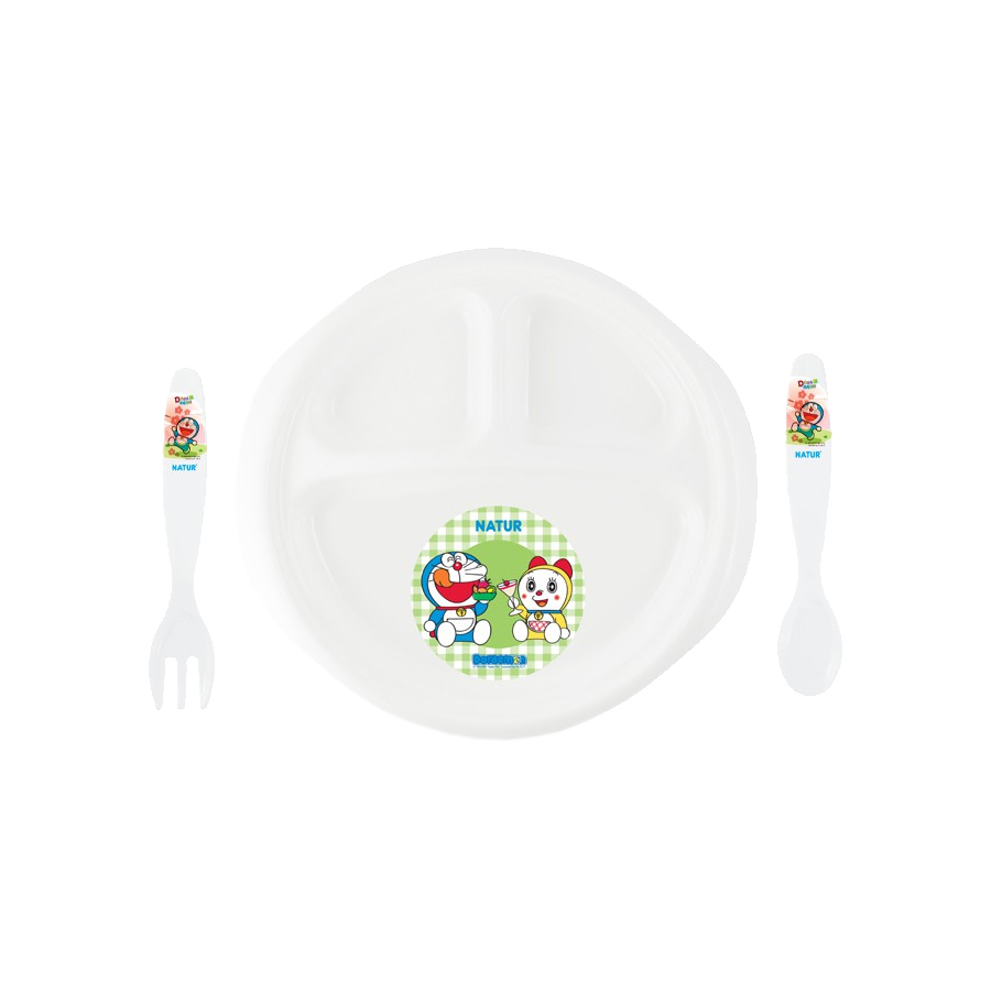Natur ชุดจานเด็ก 3 ช่อง พร้อมช้อนส้อม ลาย Doraemon 7 82