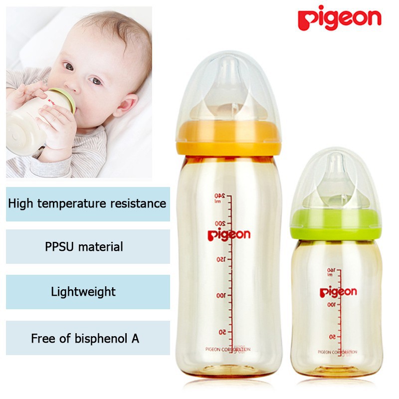 Pigeon ขวดนม PPSU คอกว้างสีชา 5oz. และ 8oz. แพ็ค 2 ขวด 10 8u