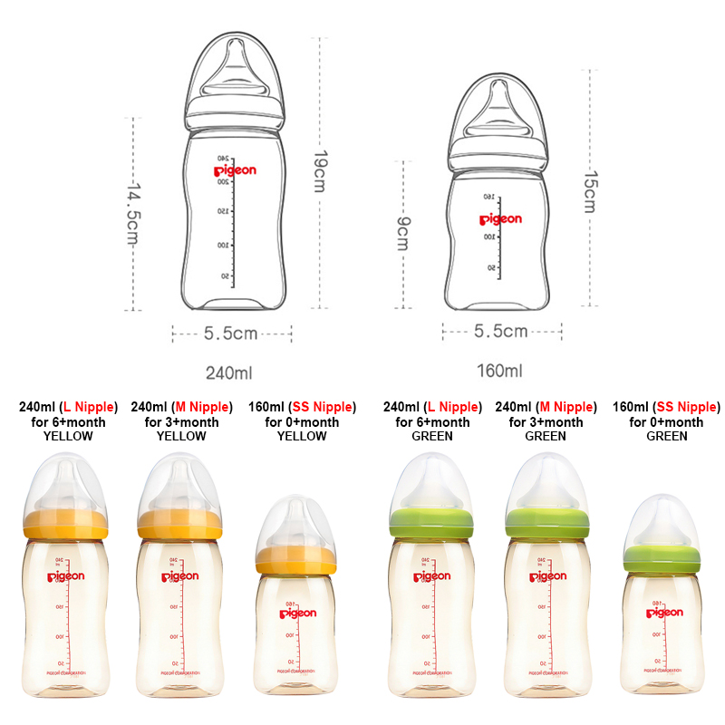 Pigeon ขวดนม PPSU คอกว้างสีชา 5oz. 7 eo 2