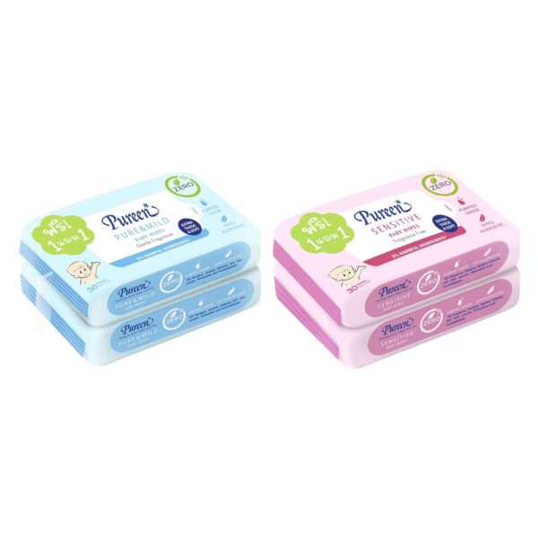 ทิชชู่เปียก เบบี้ไวพส์ Pure & Mild 30 แผ่น แพ็ค1+1	Pureen