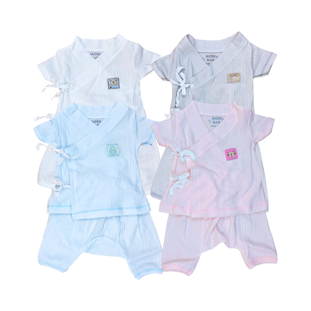 ชุดผูกหน้าแขนสั้น ผ้าถัก ไซส์ 0-3 เดือน ป้ายหน้า Merry Baby 1 ชุดผูกหน้าแขนสั้น ผ้าถัก ไซส์ 0-3 เดือน ป้ายหน้า Merry Baby