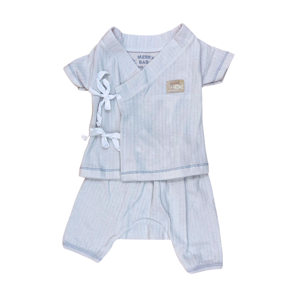 ชุดผูกหน้าแขนสั้น ผ้าถัก ไซส์ 0-3 เดือน ป้ายหน้า Merry Baby 9 2 bgrey 2