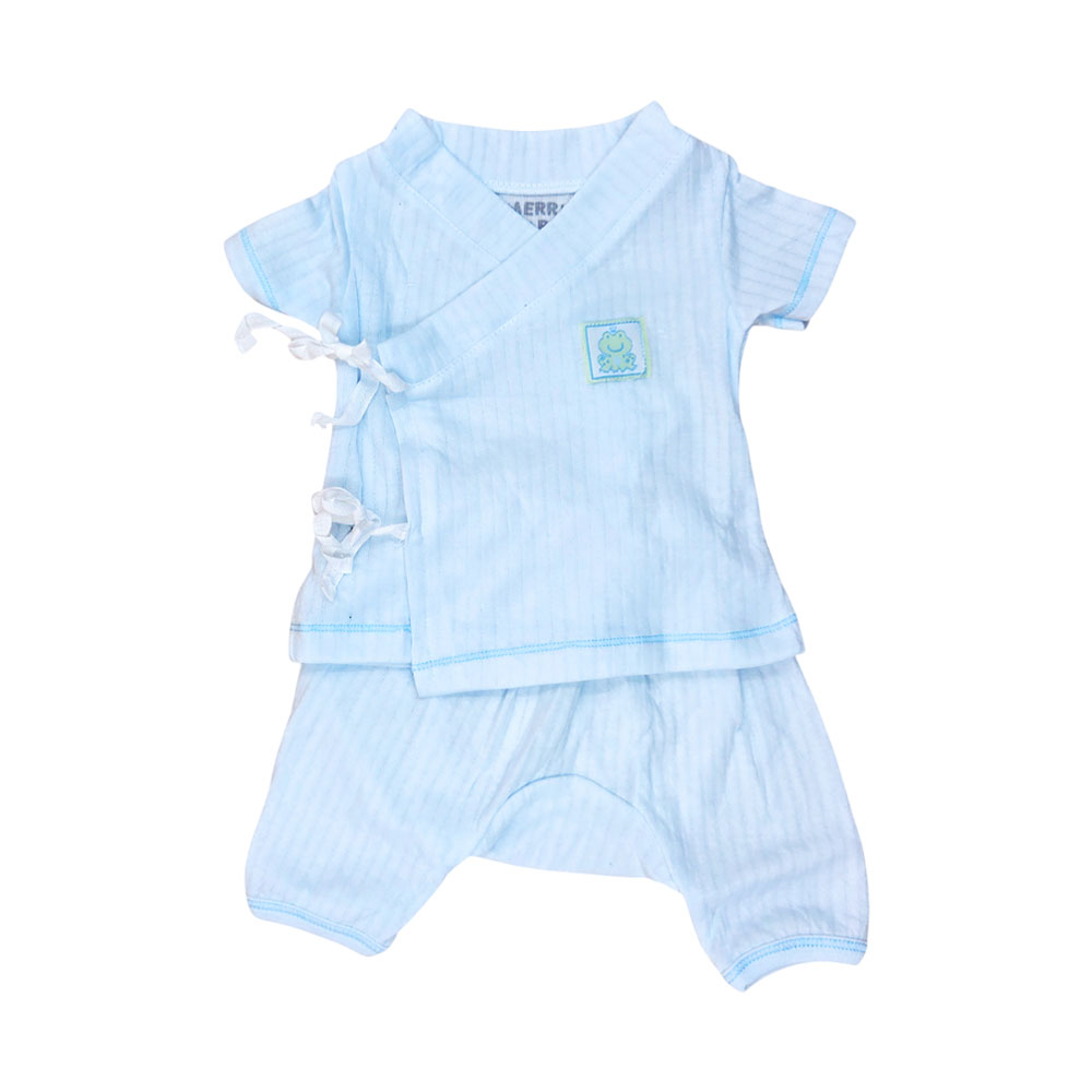 ชุดผูกหน้าแขนสั้น ผ้าถัก ไซส์ 0-3 เดือน ป้ายหน้า Merry Baby 8 2 blue 3