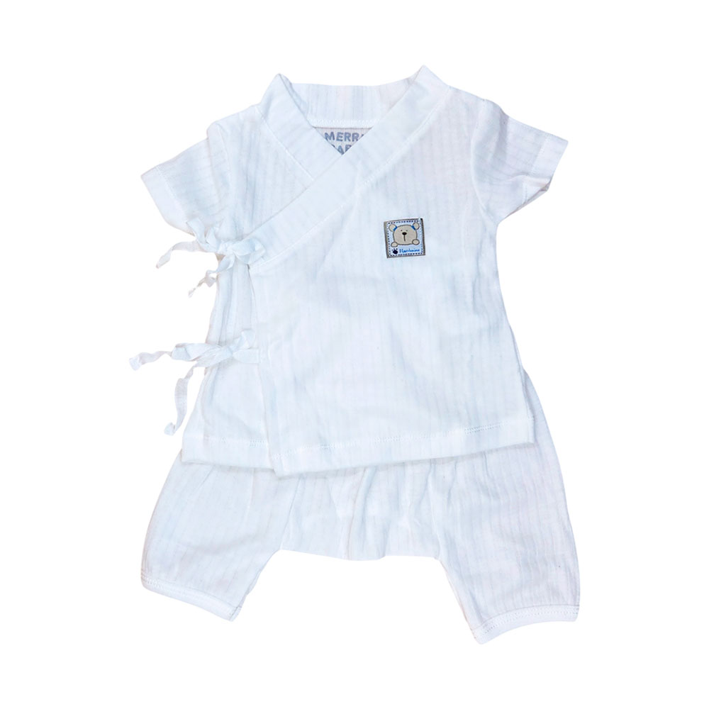 ชุดผูกหน้าแขนสั้น ผ้าถัก ไซส์ 0-3 เดือน ป้ายหน้า Merry Baby 2 2 white 1